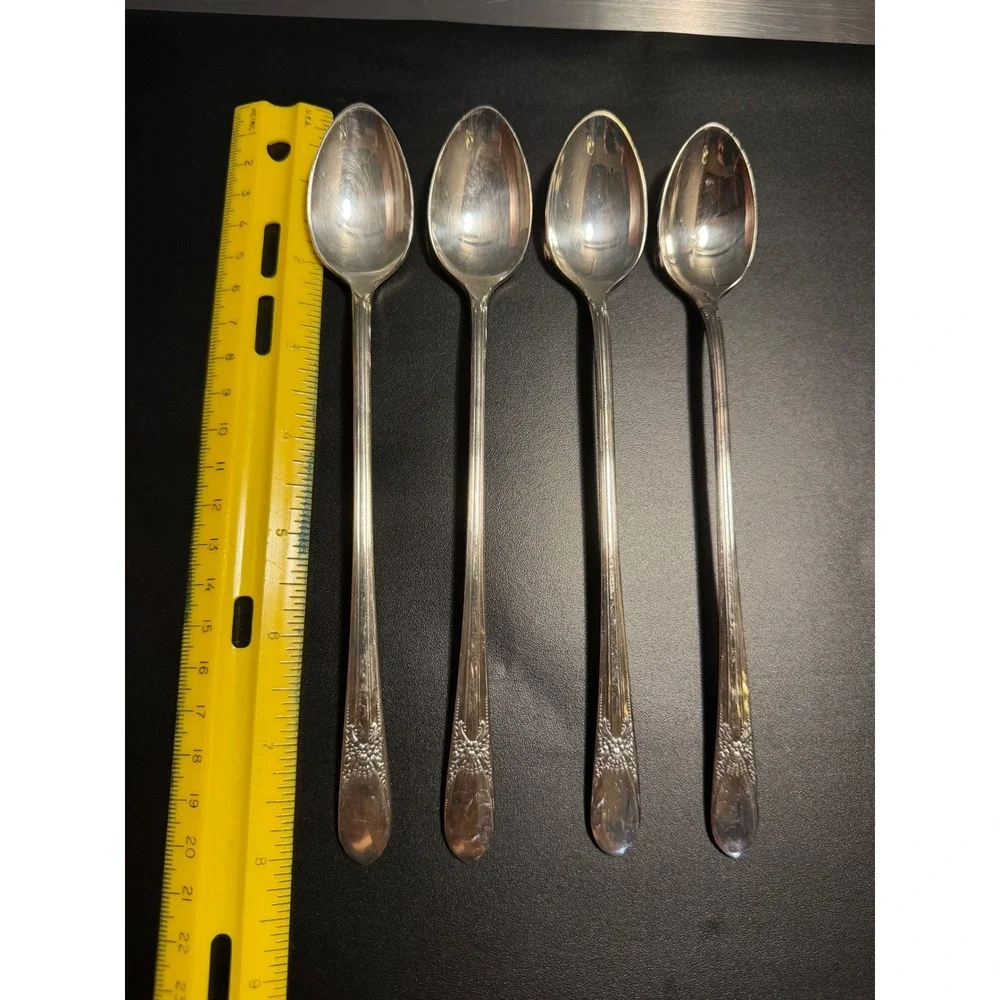 Oneida Community Beloved Silverplate Iced Tea Spoons Set of 4 Vintage 7.5‎ inch